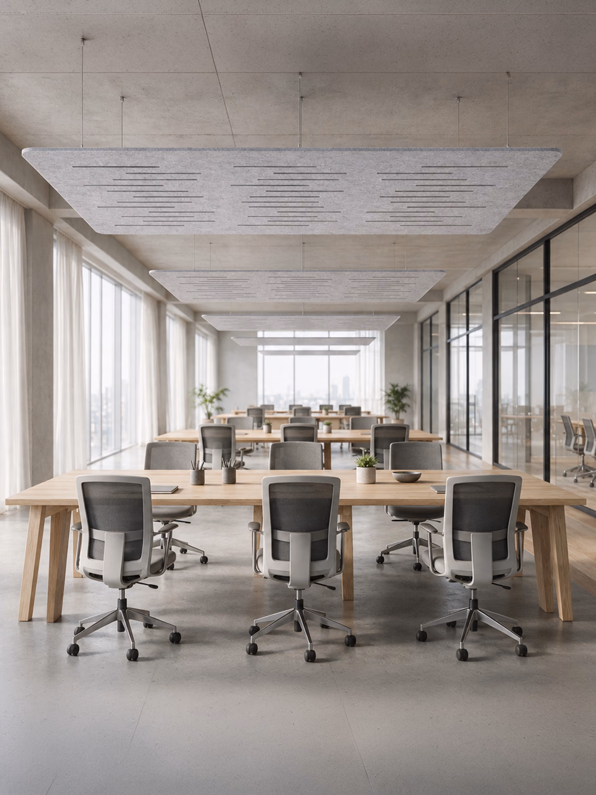 Perforated Flat Cloud acoustic ceiling raft by Feltouch, view 1