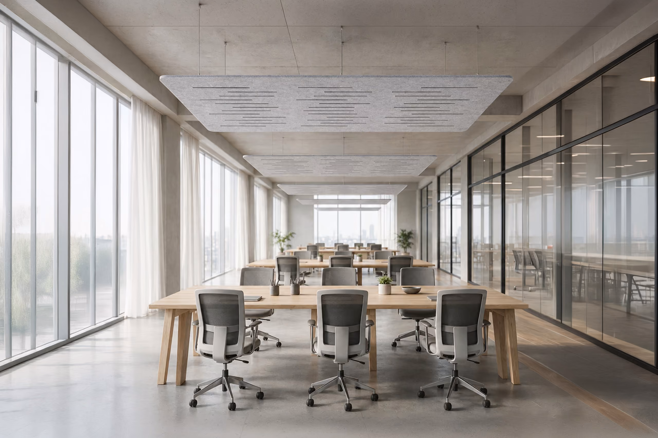 Perforated Flat Cloud acoustic ceiling raft by Feltouch