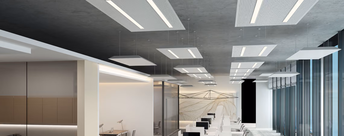 FLY Modules acoustic ceiling raft by Perfopan