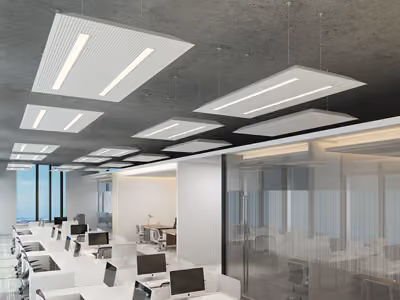FLY Modules acoustic ceiling raft by Perfopan