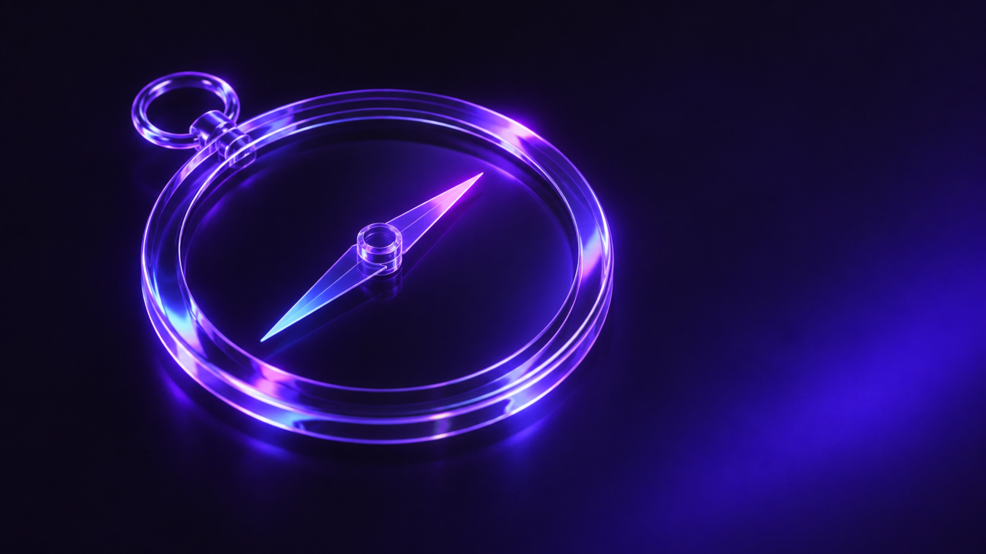 Purple compass artwork on a dark background.