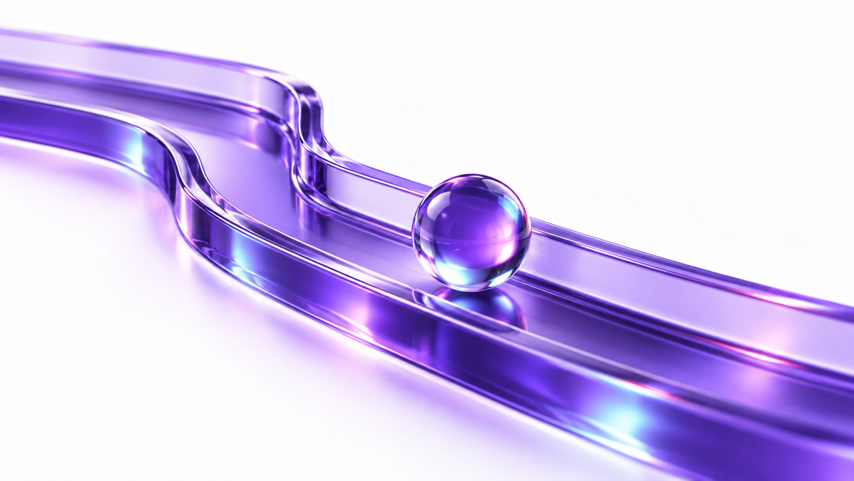 Purple glass sphere resting on a translucent branching glass track.