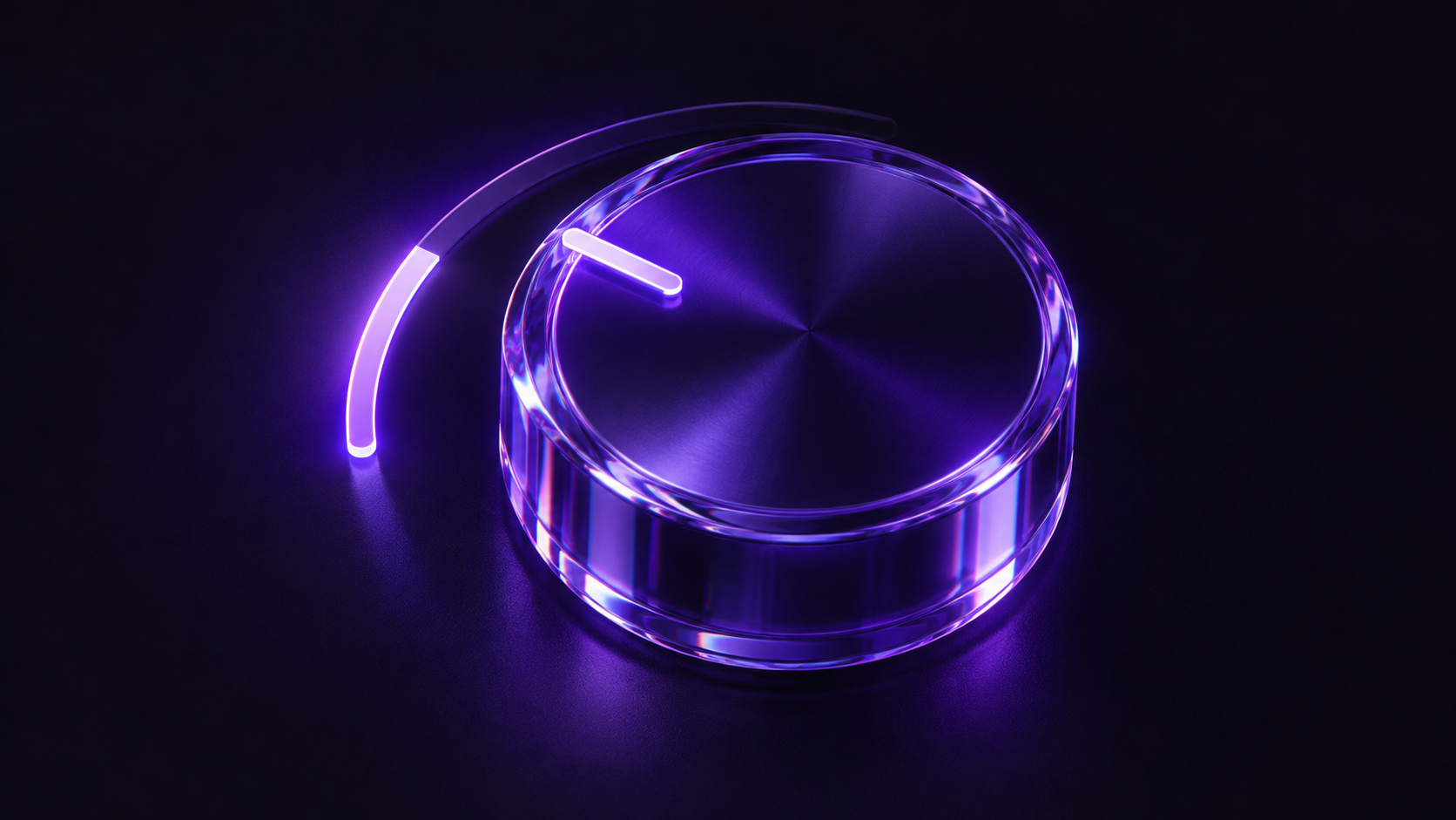 Circular glass dial glowing purple against a dark background.