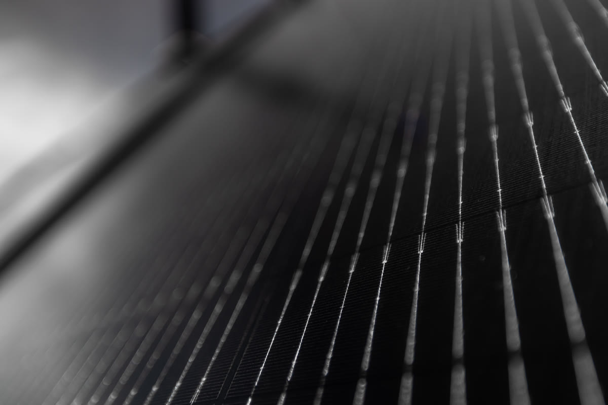 The surface of one of the unit's solar panels close up.