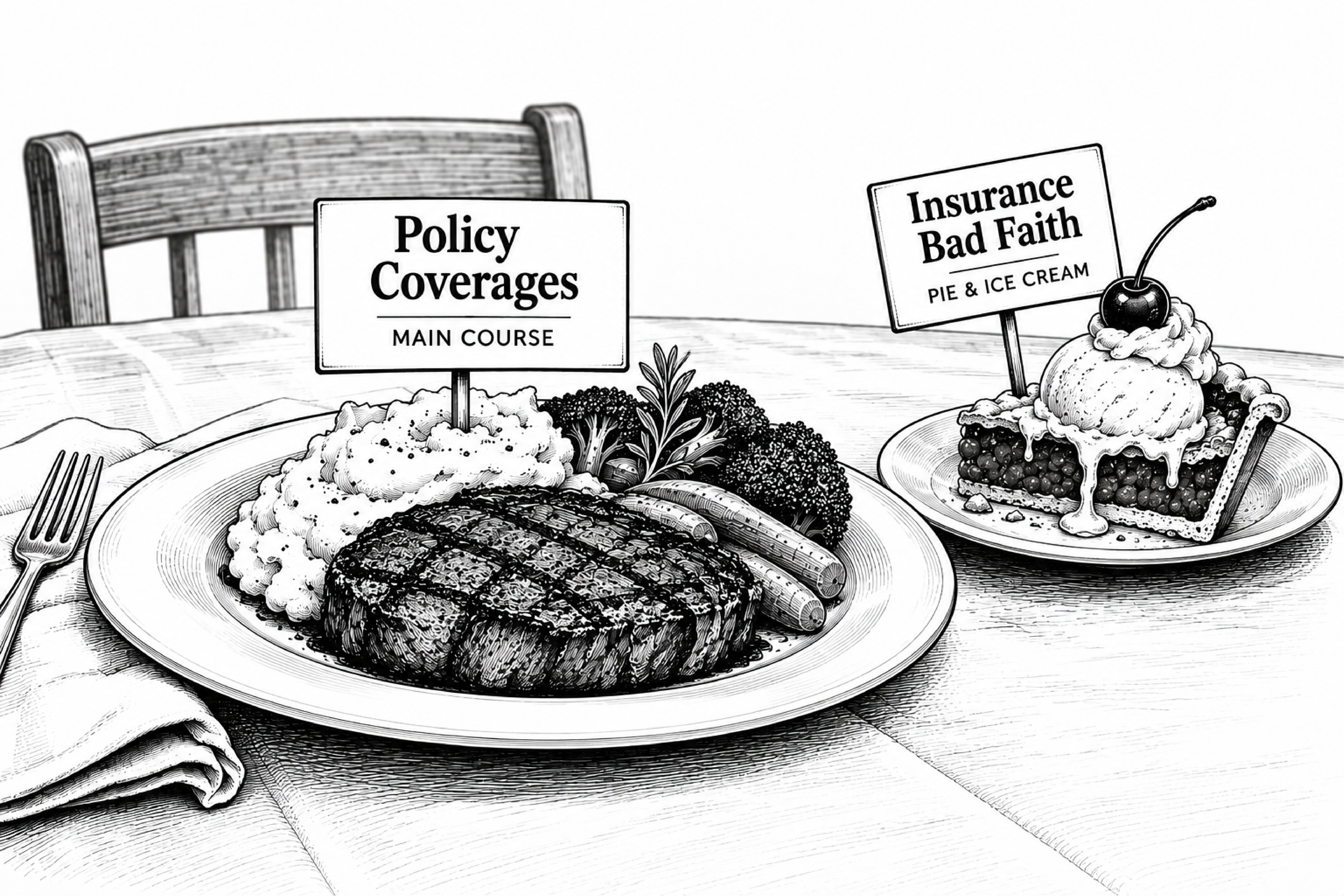Illustration representing homeowners insurance policy coverage and potential insurance bad faith.