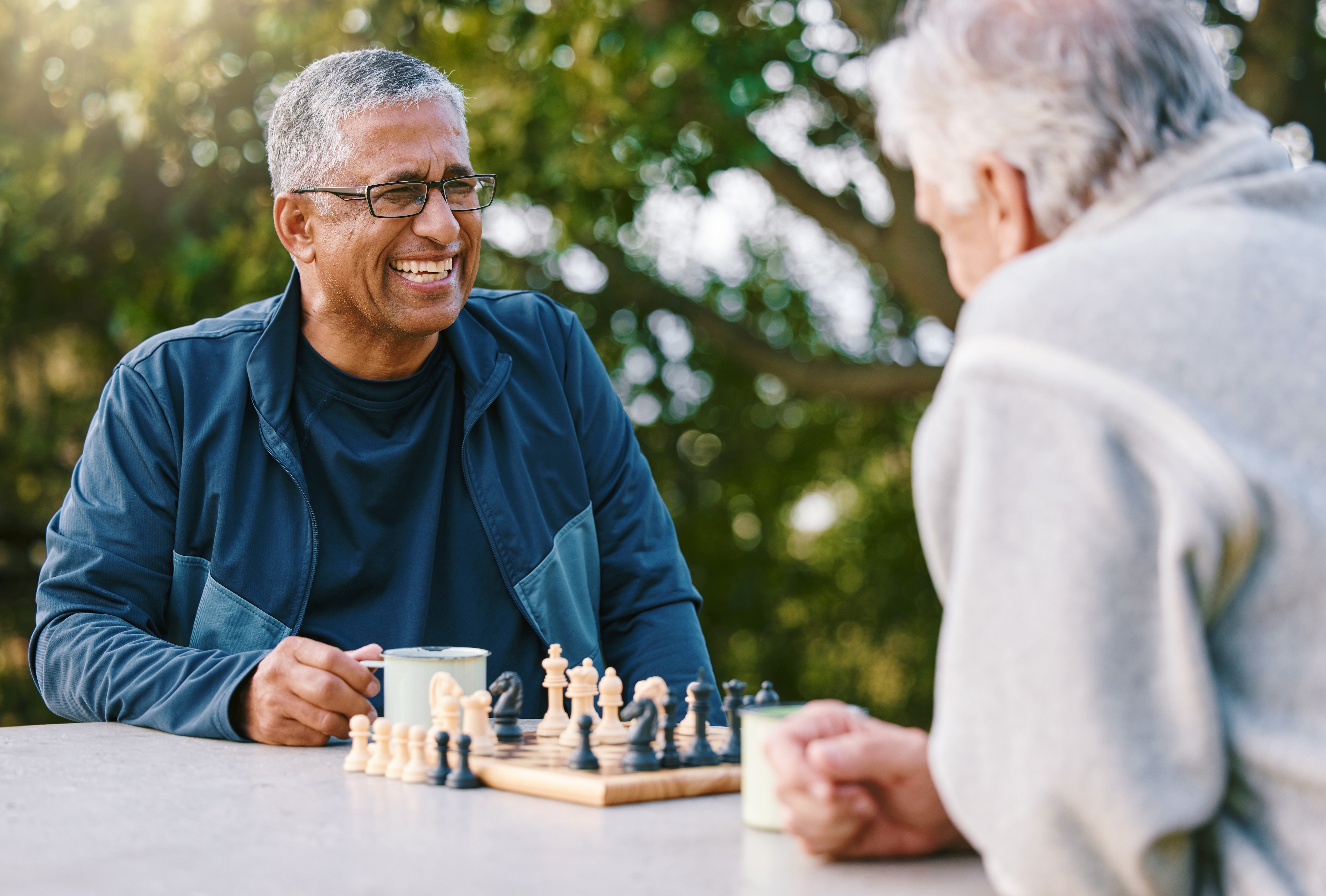 Two guys playing chess stock image
