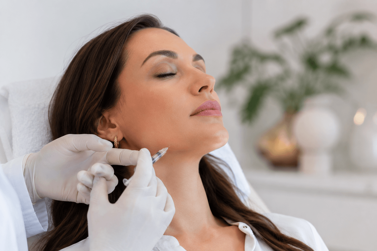 Patient receiving jawline contouring with Botox and Fillers in Dallas, Texas at an aesthetic clinic