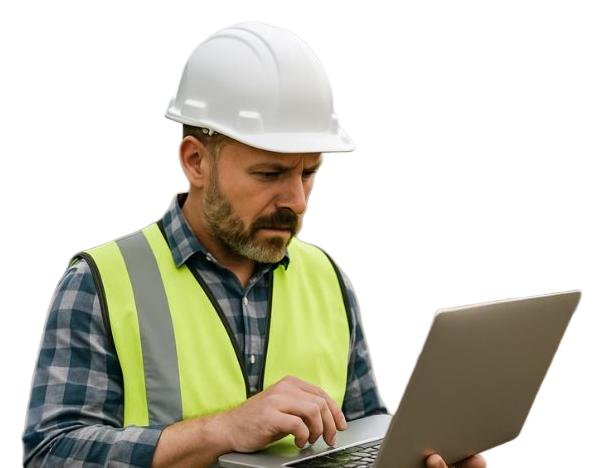 Operator reviewing inventory data on a laptop