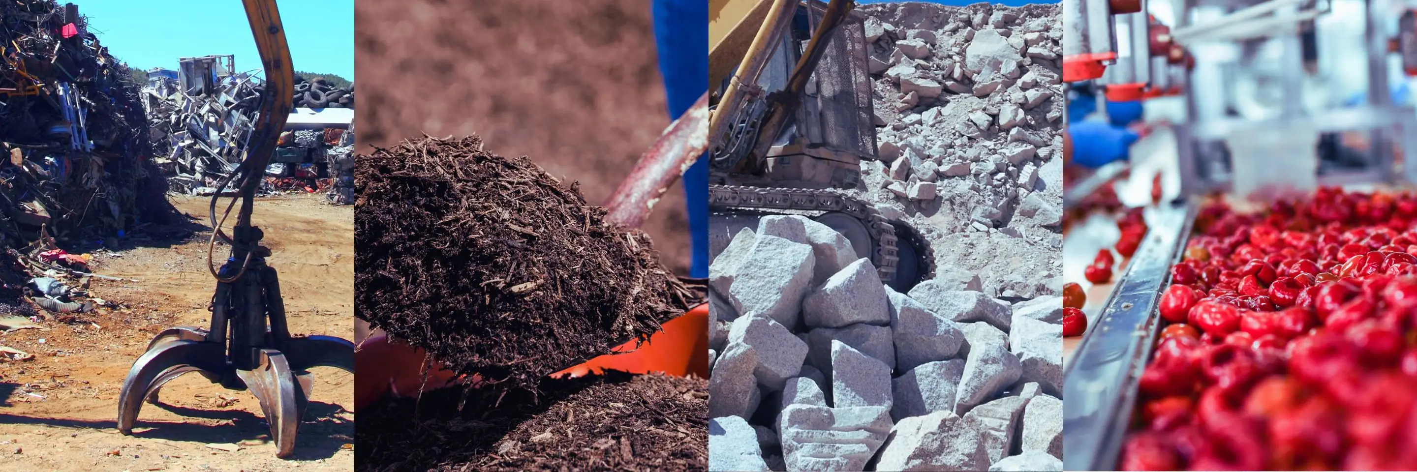 Circular economy operations Loop ERP supports: a scrap metal yard, compost and organics, aggregate, and commodity processing