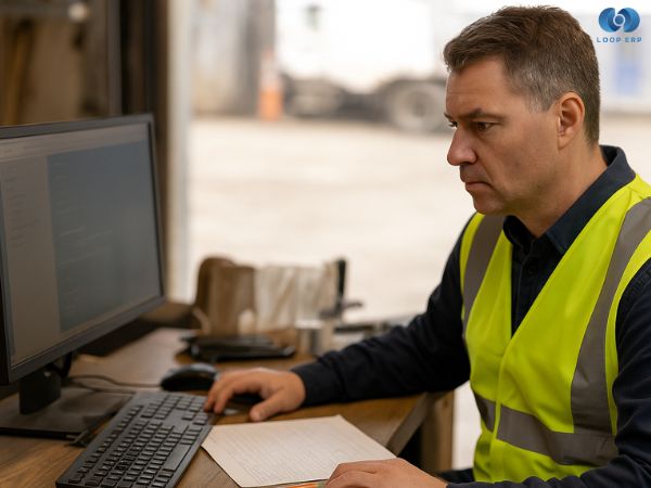 Operator working in Loop ERP at a yard office