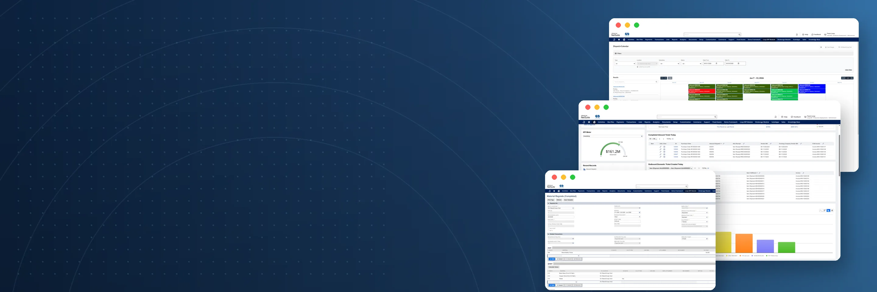 Loop ERP dispatch calendar, dashboard, and regrade screens in NetSuite