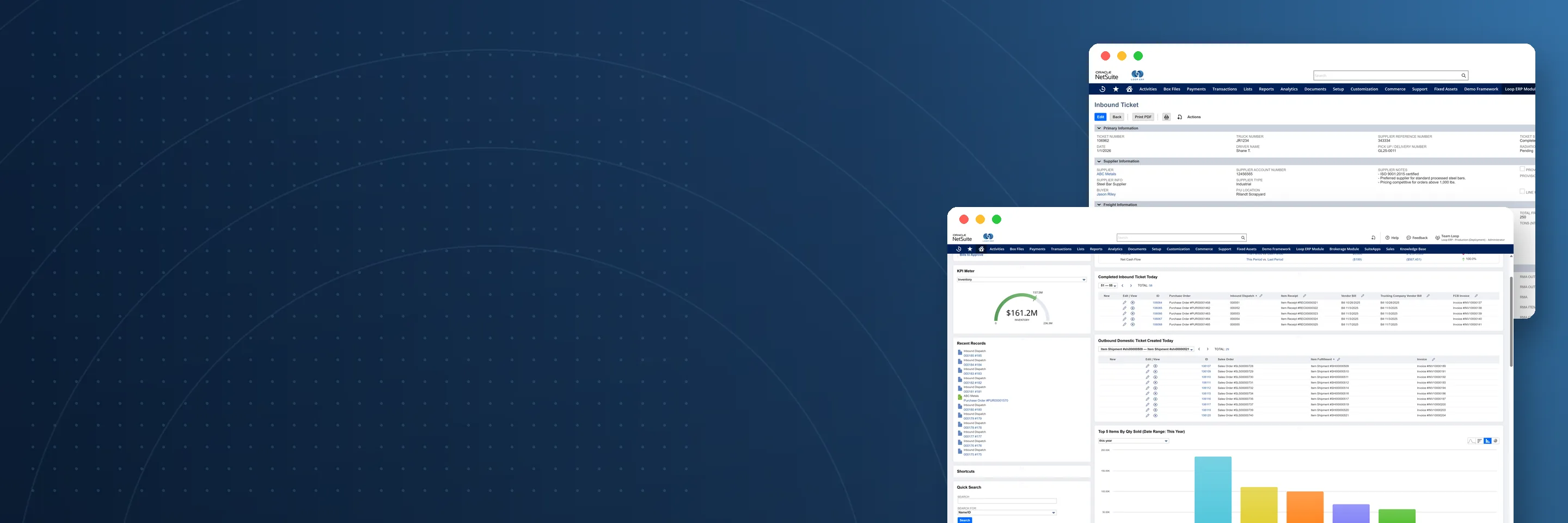 Loop ERP inbound ticket and dashboard screens in NetSuite