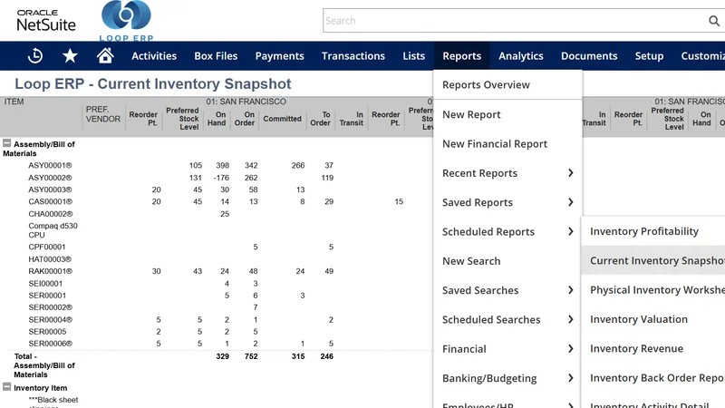 Navigating and Managing Inventory demo screen in Loop ERP