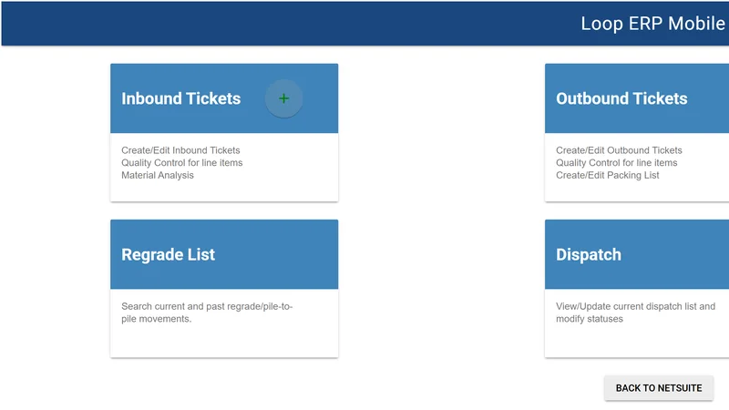 Inbound Tickets on the Mobile App demo screen in Loop ERP