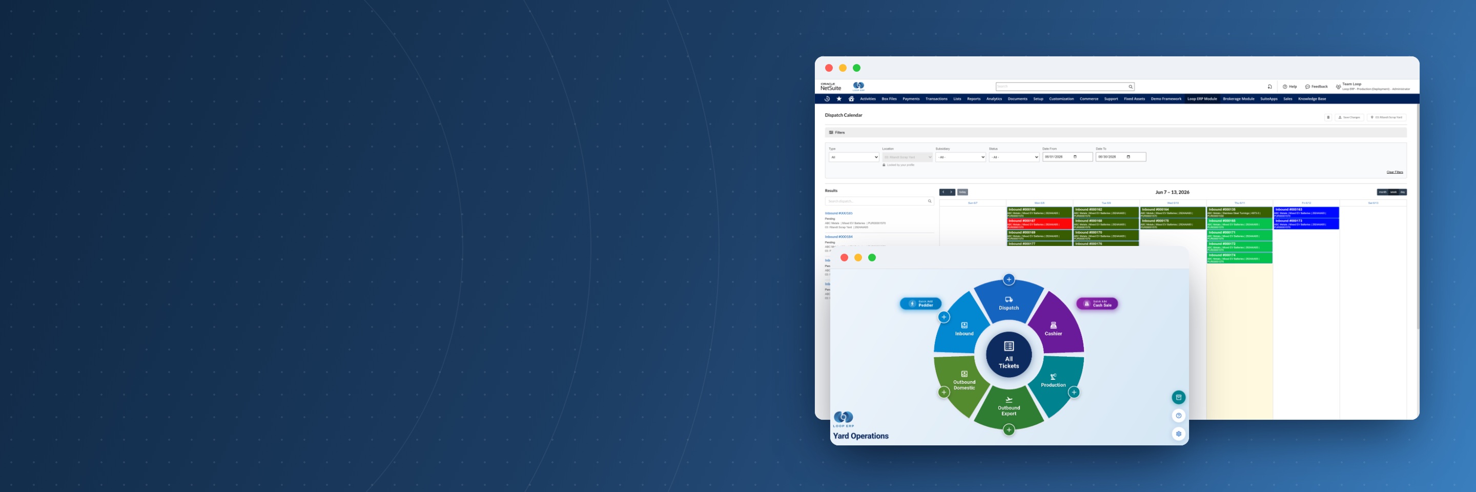 Loop ERP dispatch calendar and yard operations app inside NetSuite