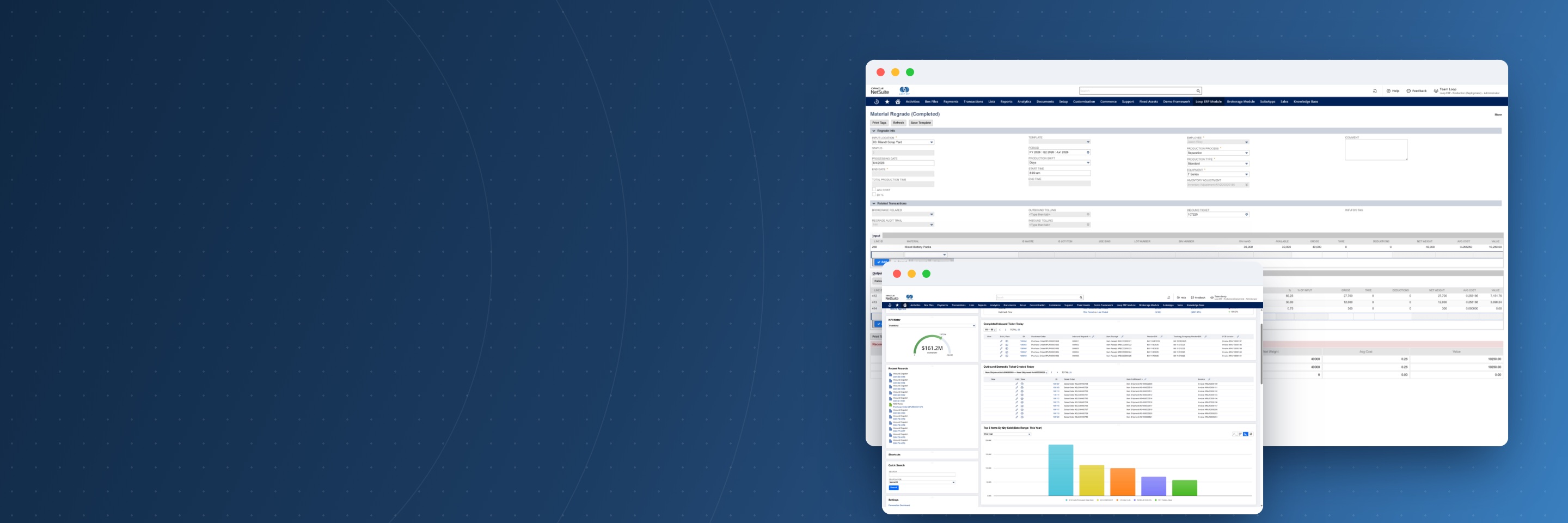Loop ERP material regrade record and operations dashboard inside NetSuite