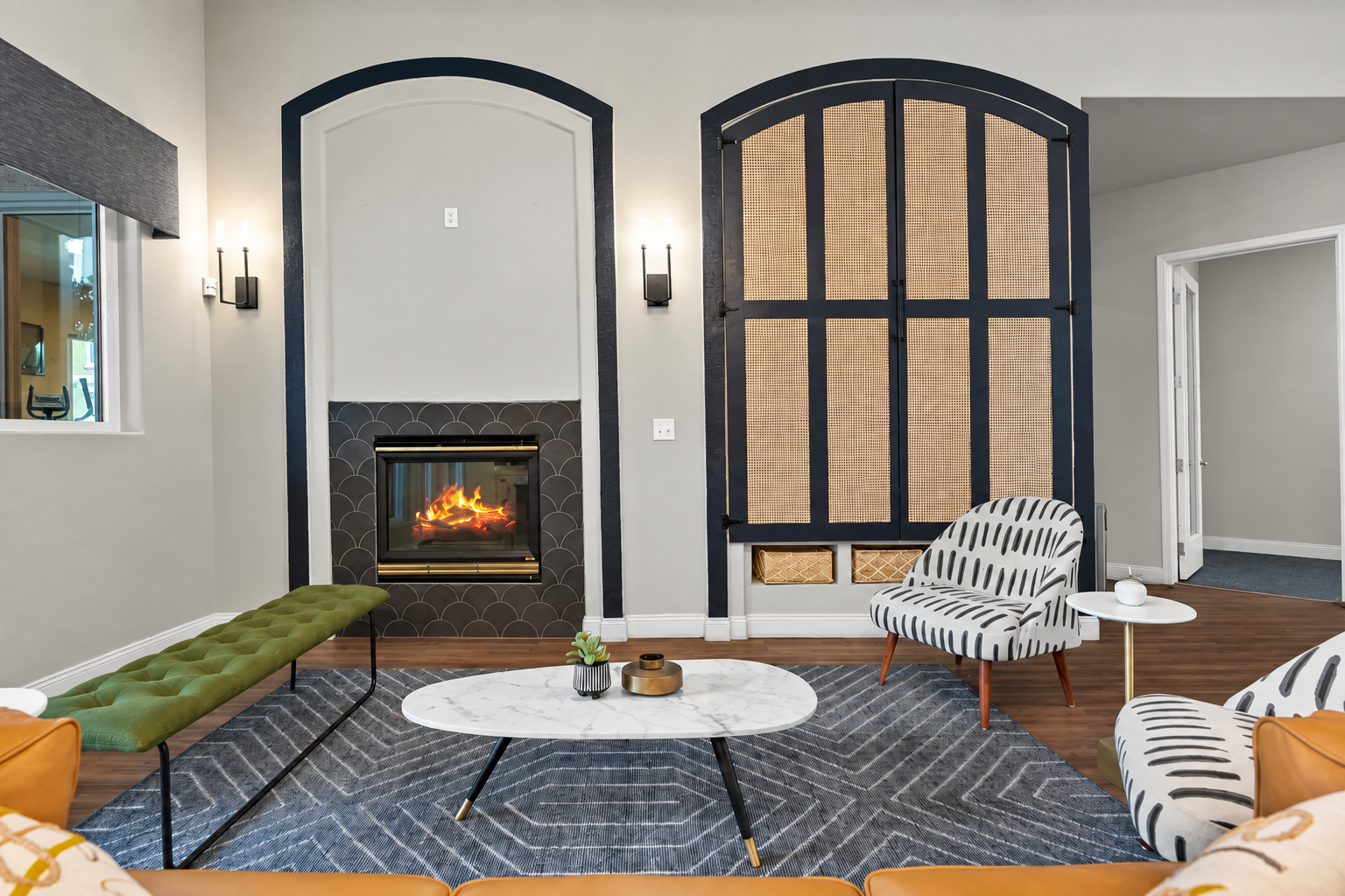 Resident lounge with fireplace