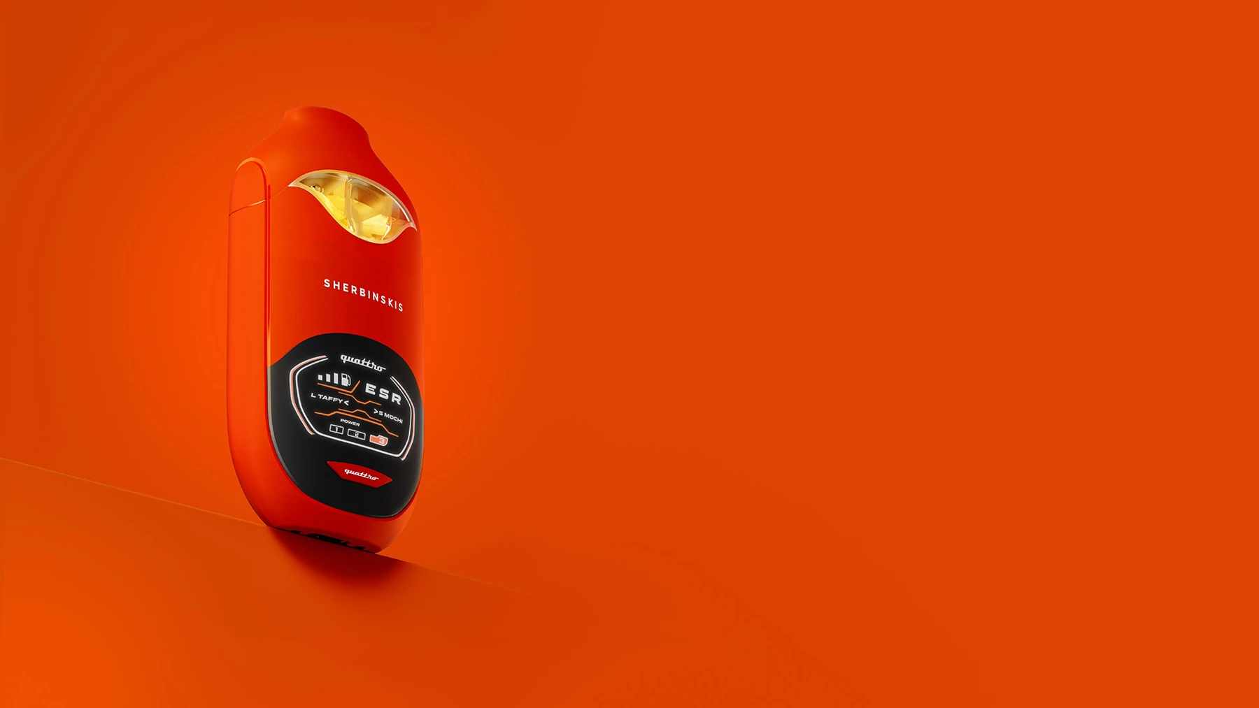 Orange Sherbinskis Quattro device with its two reservoirs and display