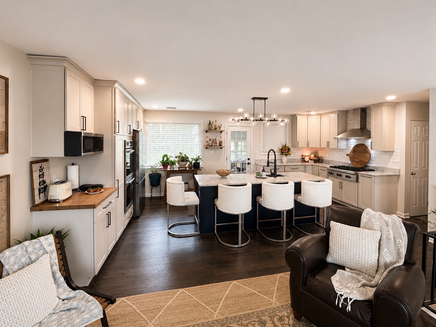 Remodeled kitchen with island and white cabinets in Lancaster County, PA