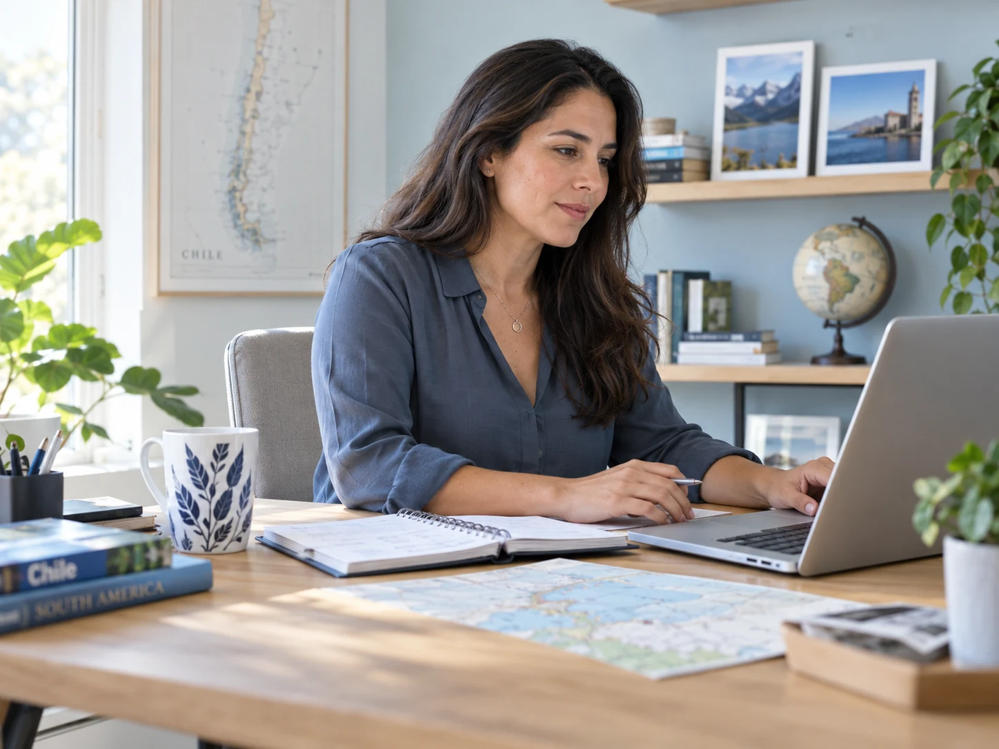 Illustrative travel coordinator working on an itinerary