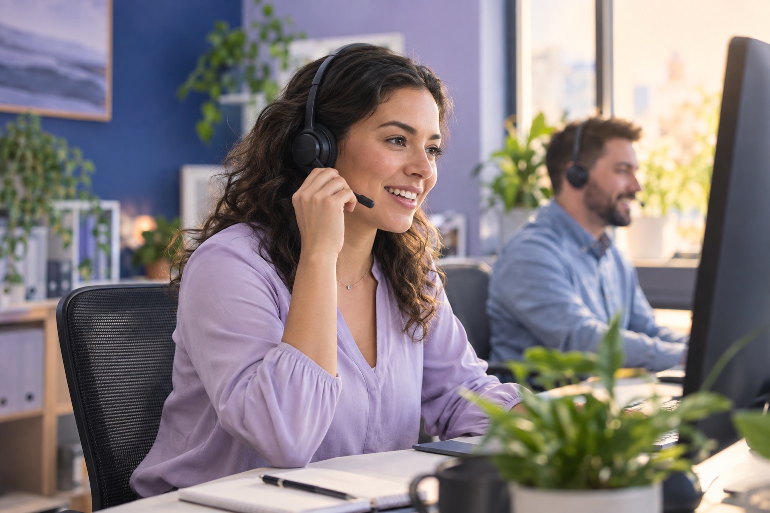 Remote support professional wearing a headset