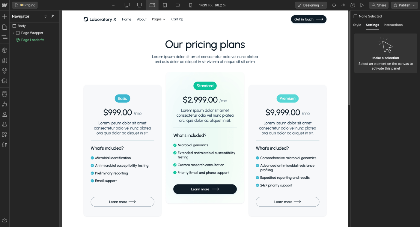 Ecommerce Content - Laboratory X Webflow Template