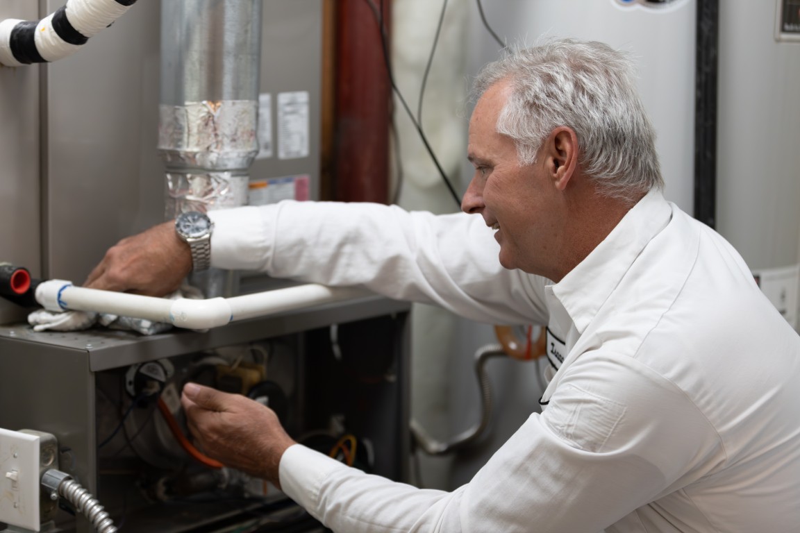 Furnace technician at work