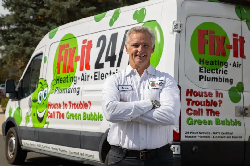 A technician outside of a Fix-it van.