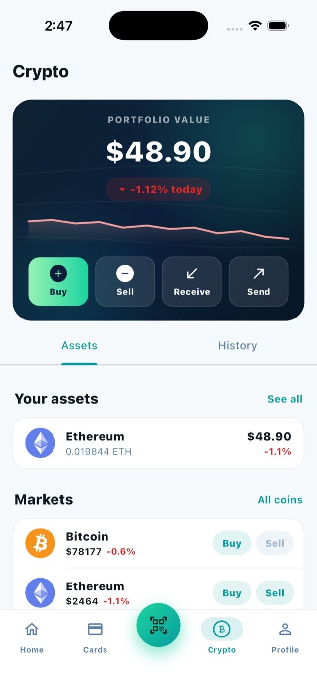 Vonix crypto portfolio screen