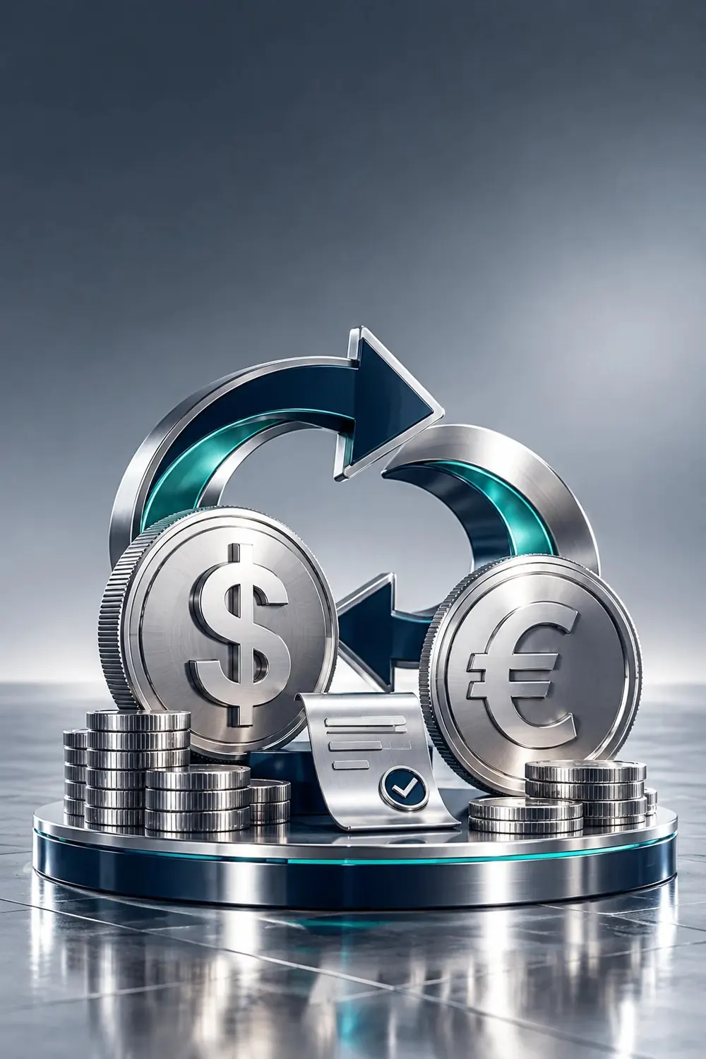Dollar and euro coins converting with a Vonix card