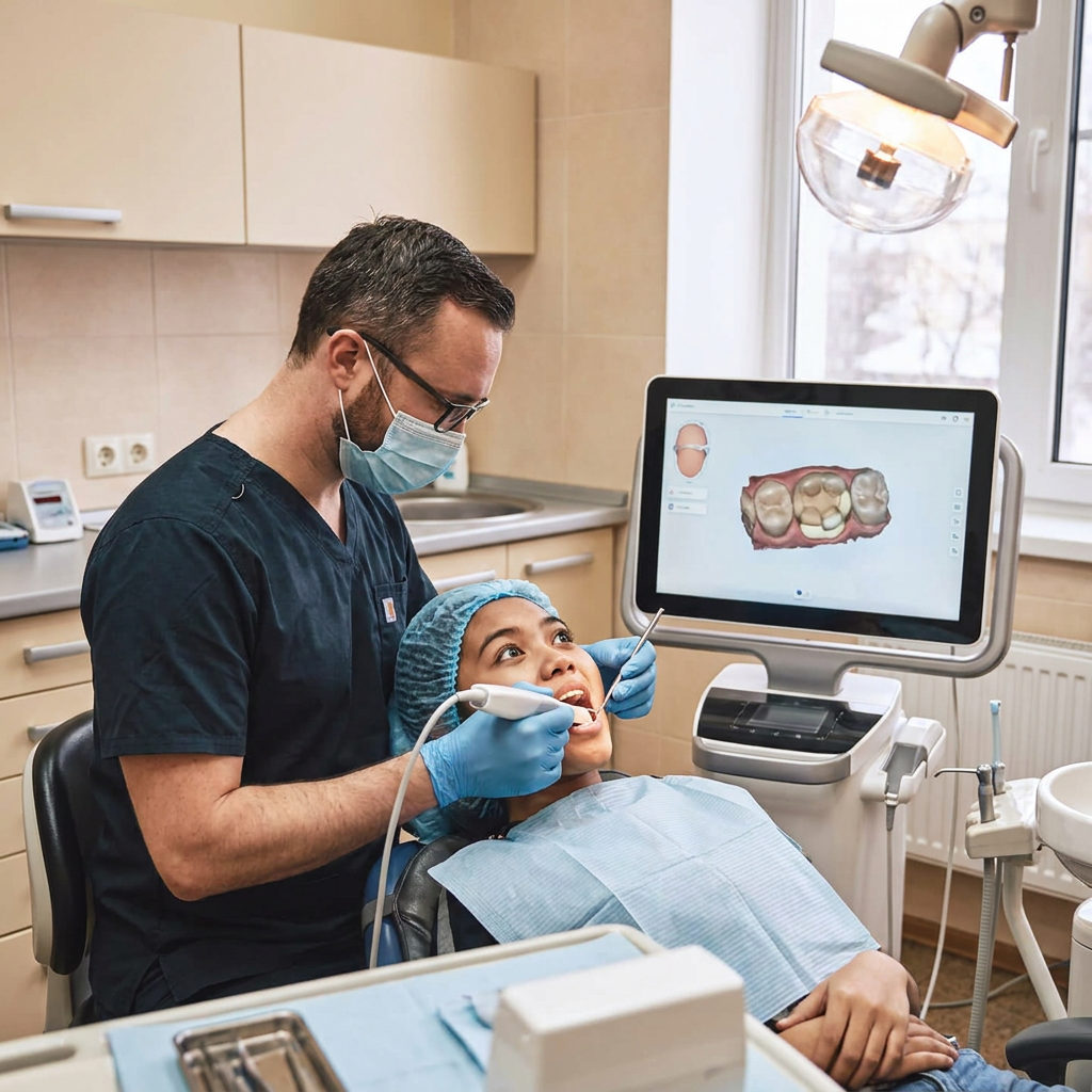A Muldoon Dental Arts dentist uses an intraoral scanner on a patient to create a digital tooth model in Anchorage, AK.