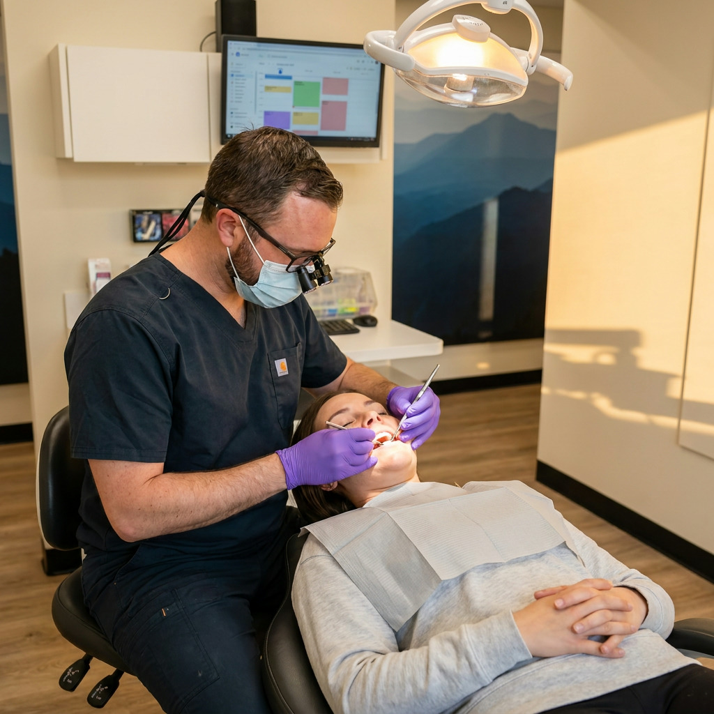 Dr. Anderson examines a patient's chipped tooth.