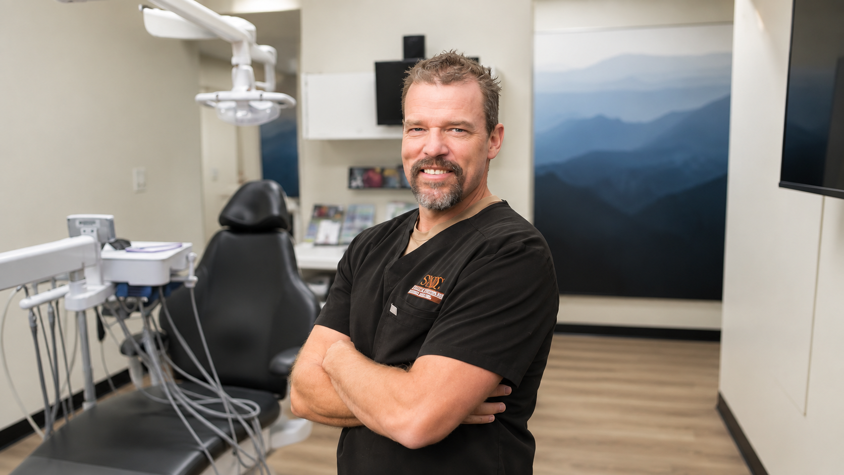 Dr.Brimhall inside his dental clinic in Muldoon Dental Arts in Anchorage, AK.