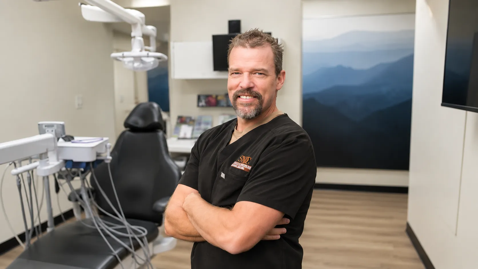 Dr.Brimhall inside his dental clinic in Muldoon Dental Arts in Anchorage, AK.