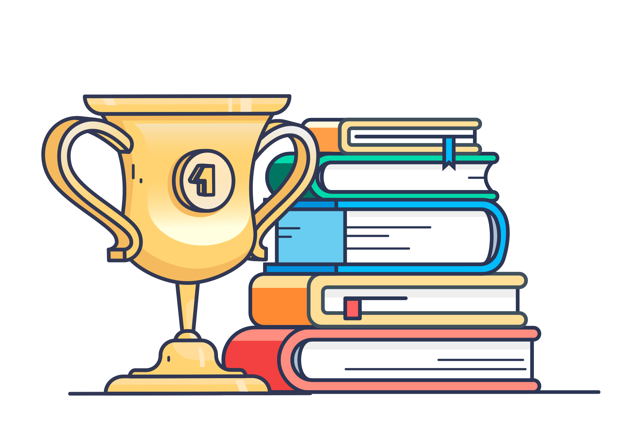trophy and books