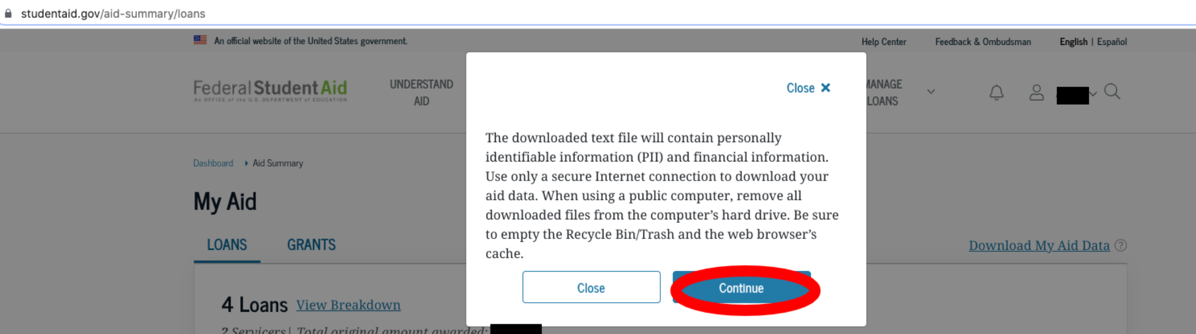 click continue