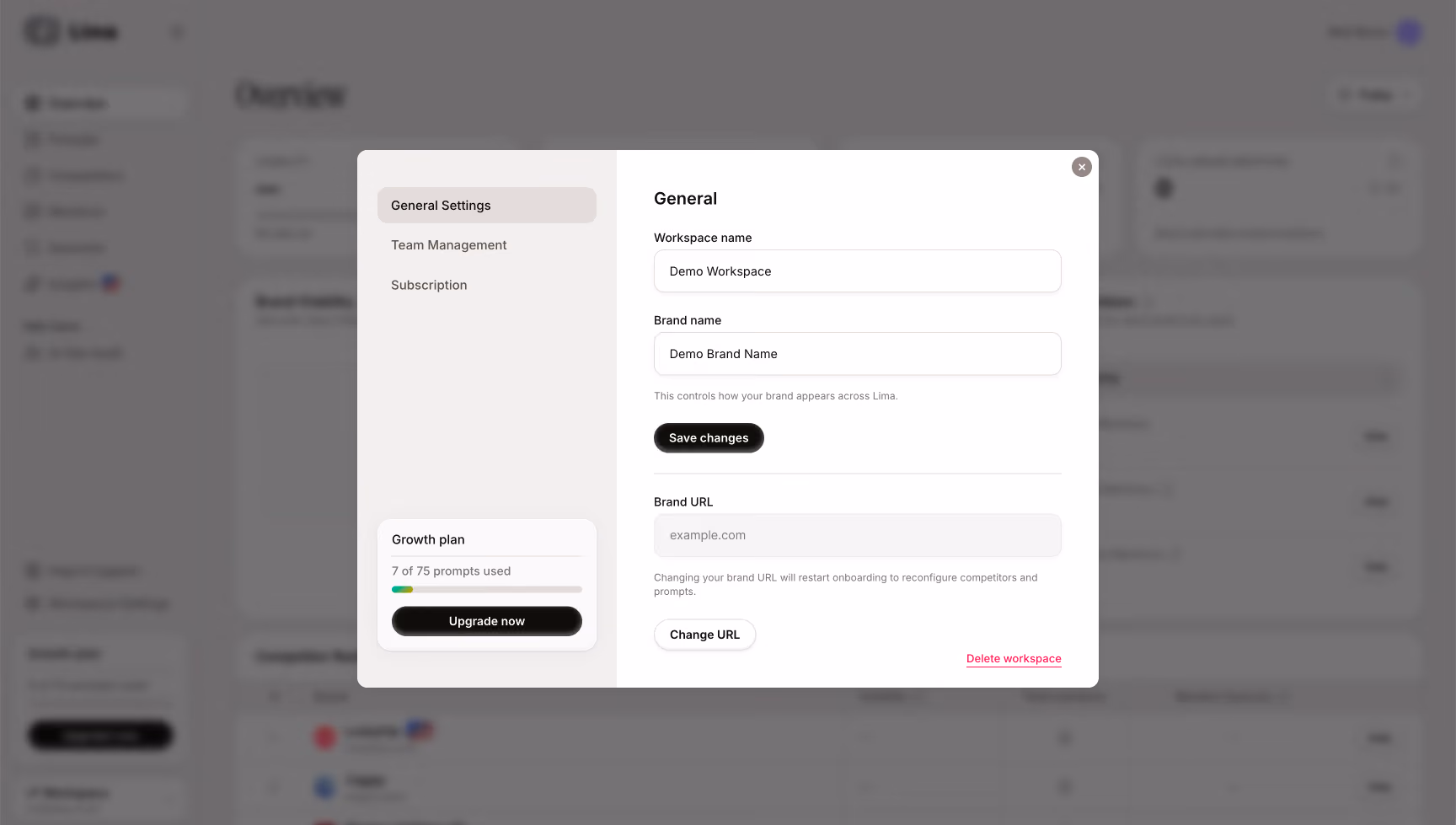 Lima dashboard screen