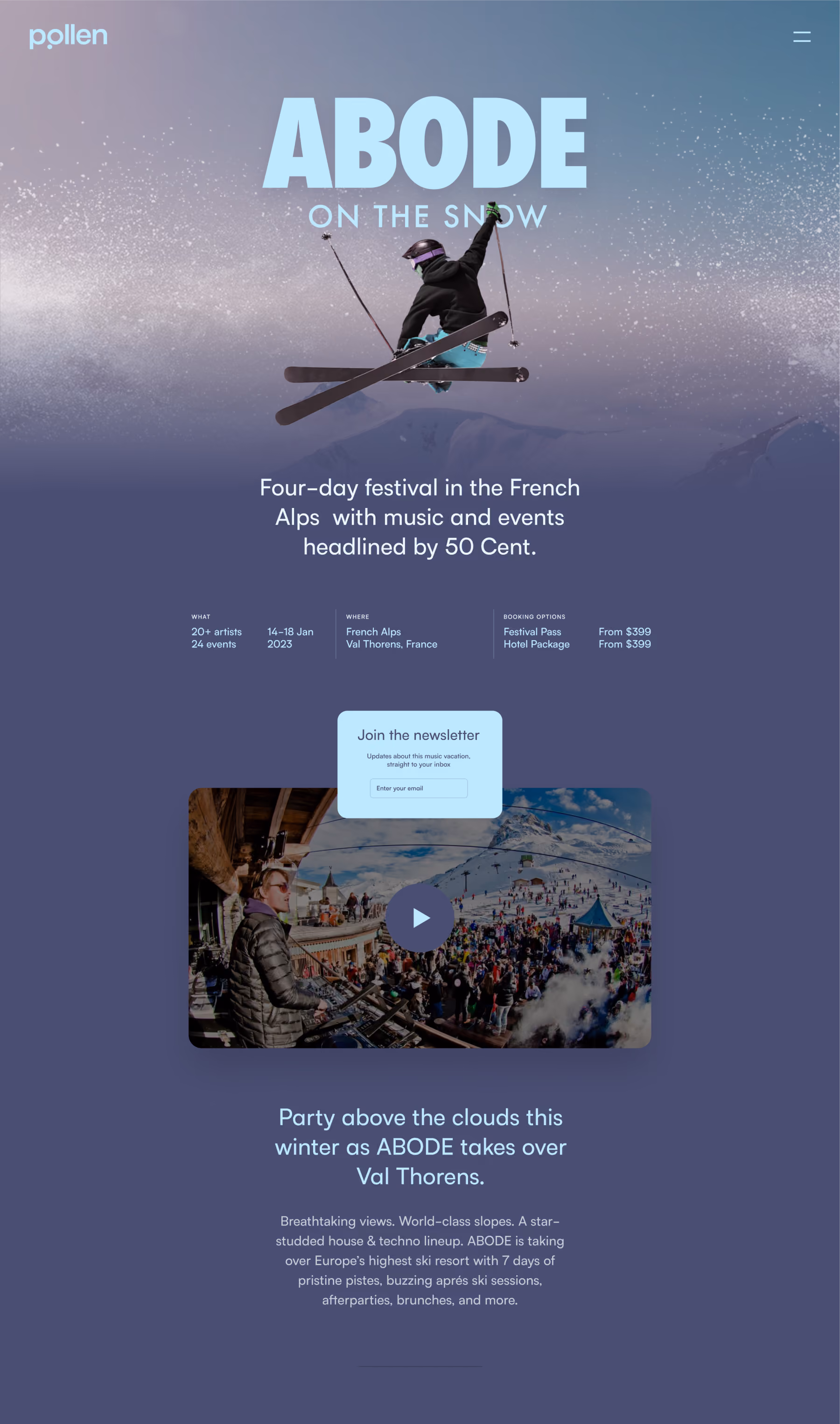 Pollen landing page UI