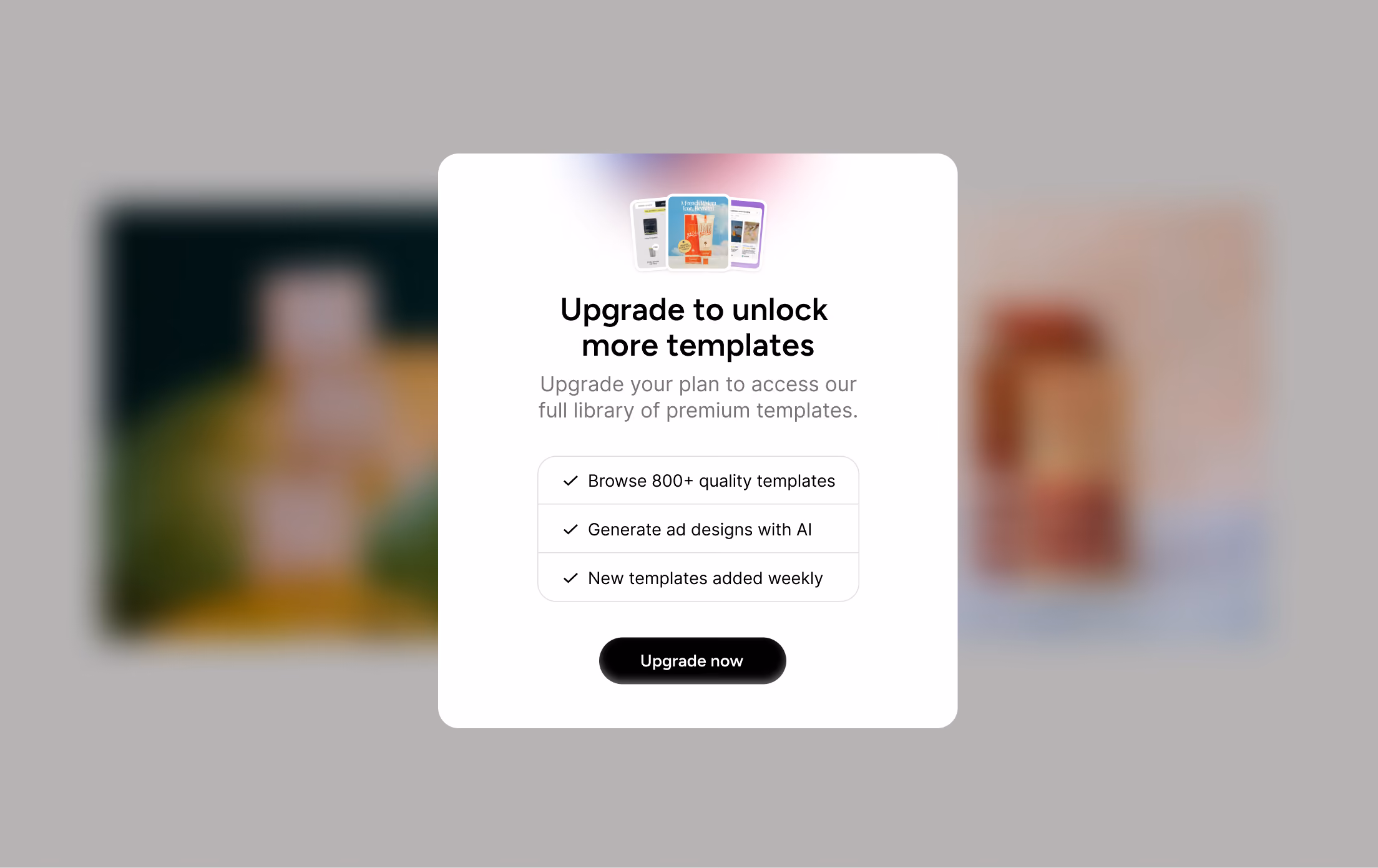 Upgrade modal design