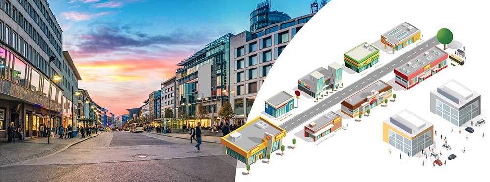 illustration of a shopping district