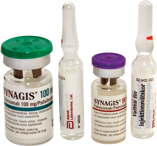 Vials and ampules of Synagis (palivizumab) medication.