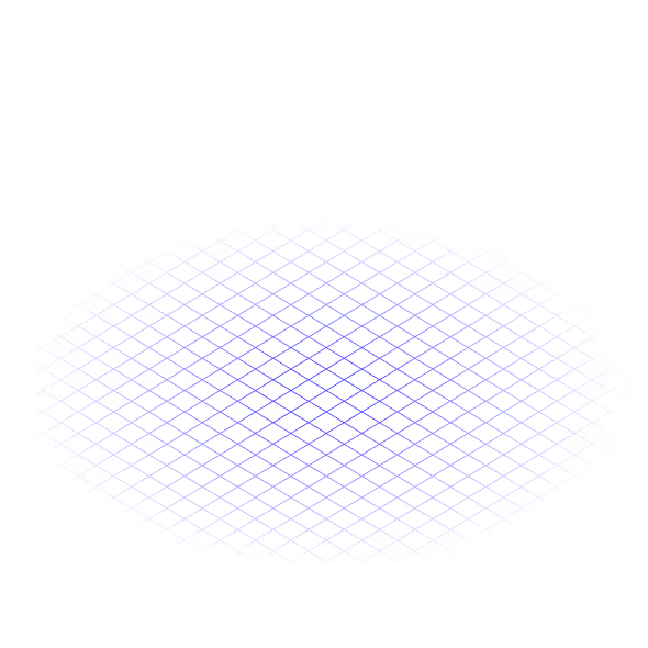 Blue grid pattern forming a rounded diamond shape with a mesh texture on a black background with faint diagonal lines.