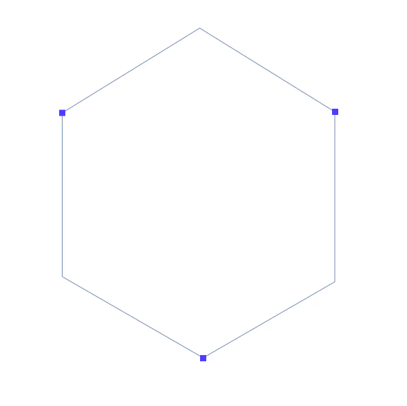 A regular hexagon with six sides and vertices, each vertex marked with small purple squares, connected by thin black lines.
