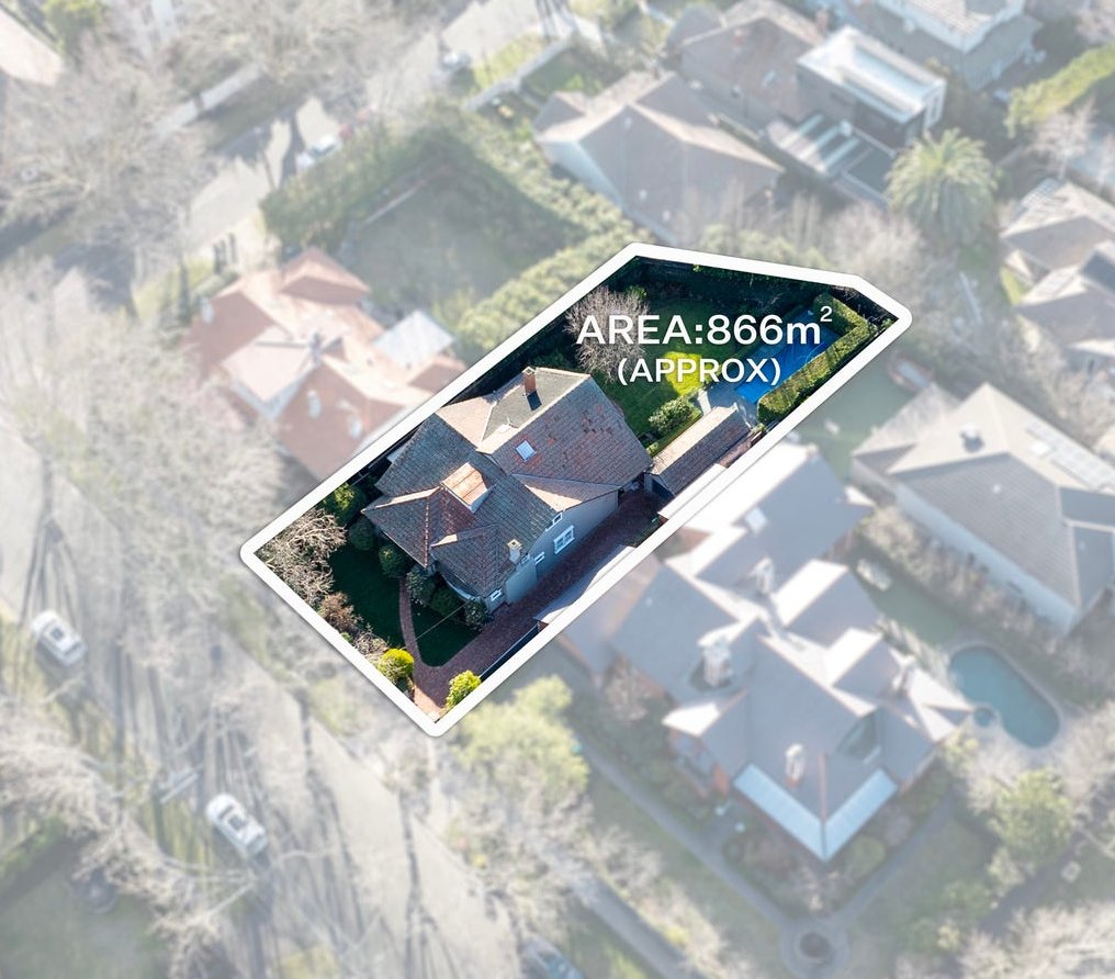 Aerial view of the Malvern East property and its land
