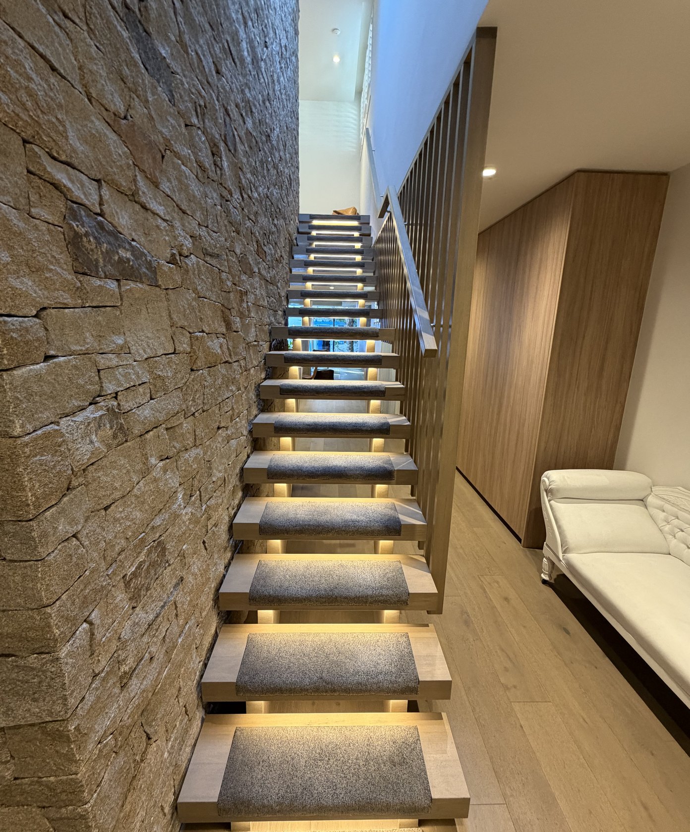 Floating staircase in the Elwood home