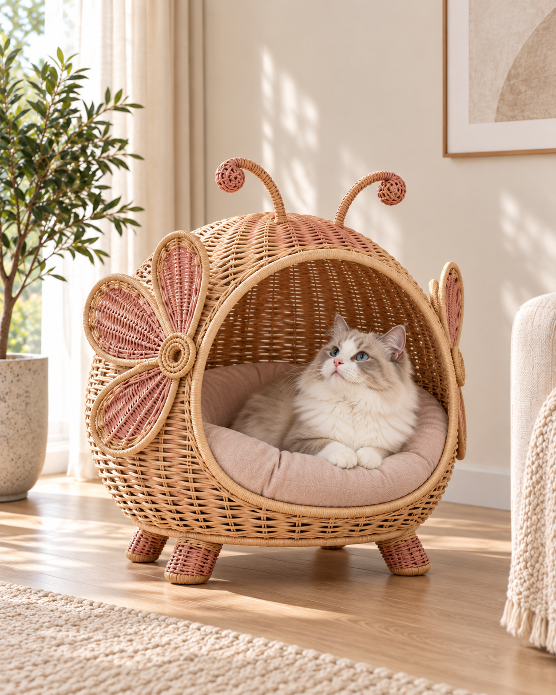 Hand-Woven Butterfly Cat Bed