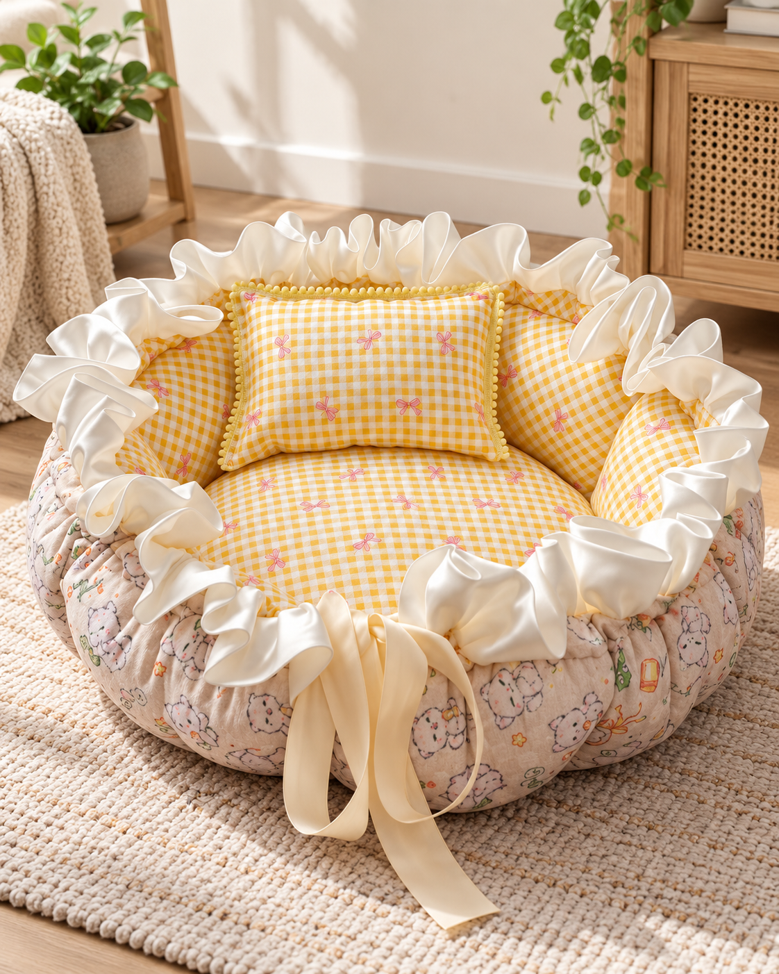 Ruffle Bow Comfort Pet Bed