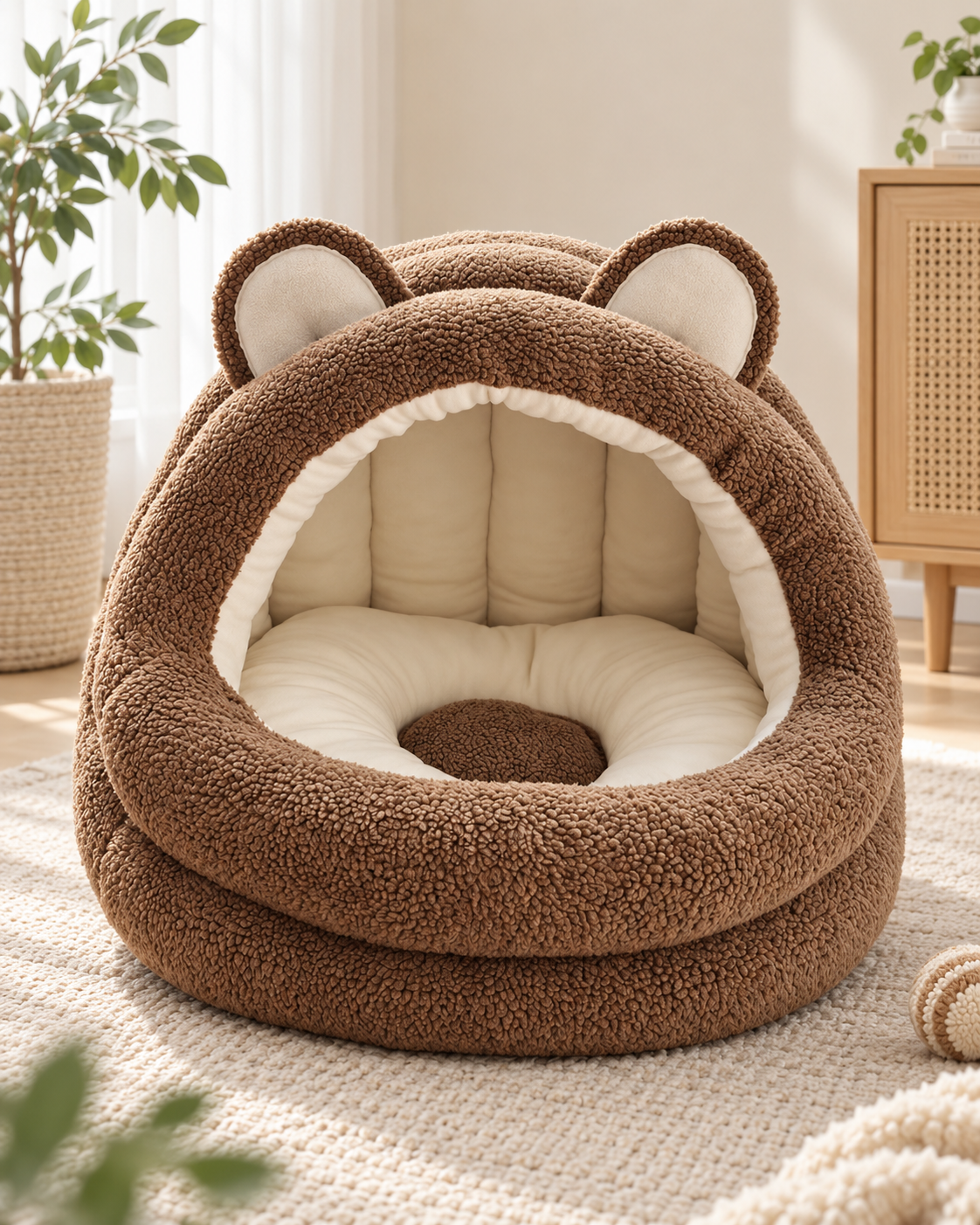Bear-Shaped Plush Cave Bed
