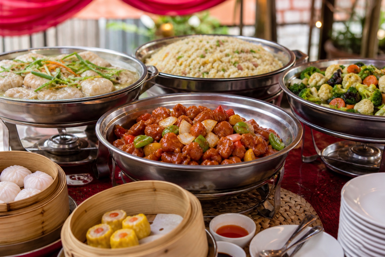 Chinese sharing buffet dishes