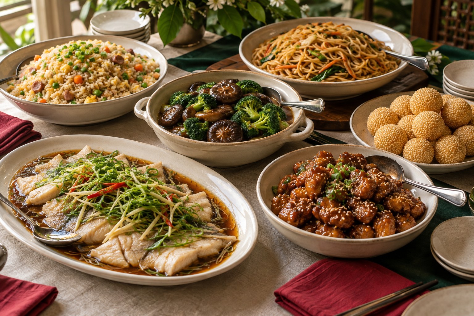 Illustrative Oriental Delight buffet concept with Chinese-style sharing dishes